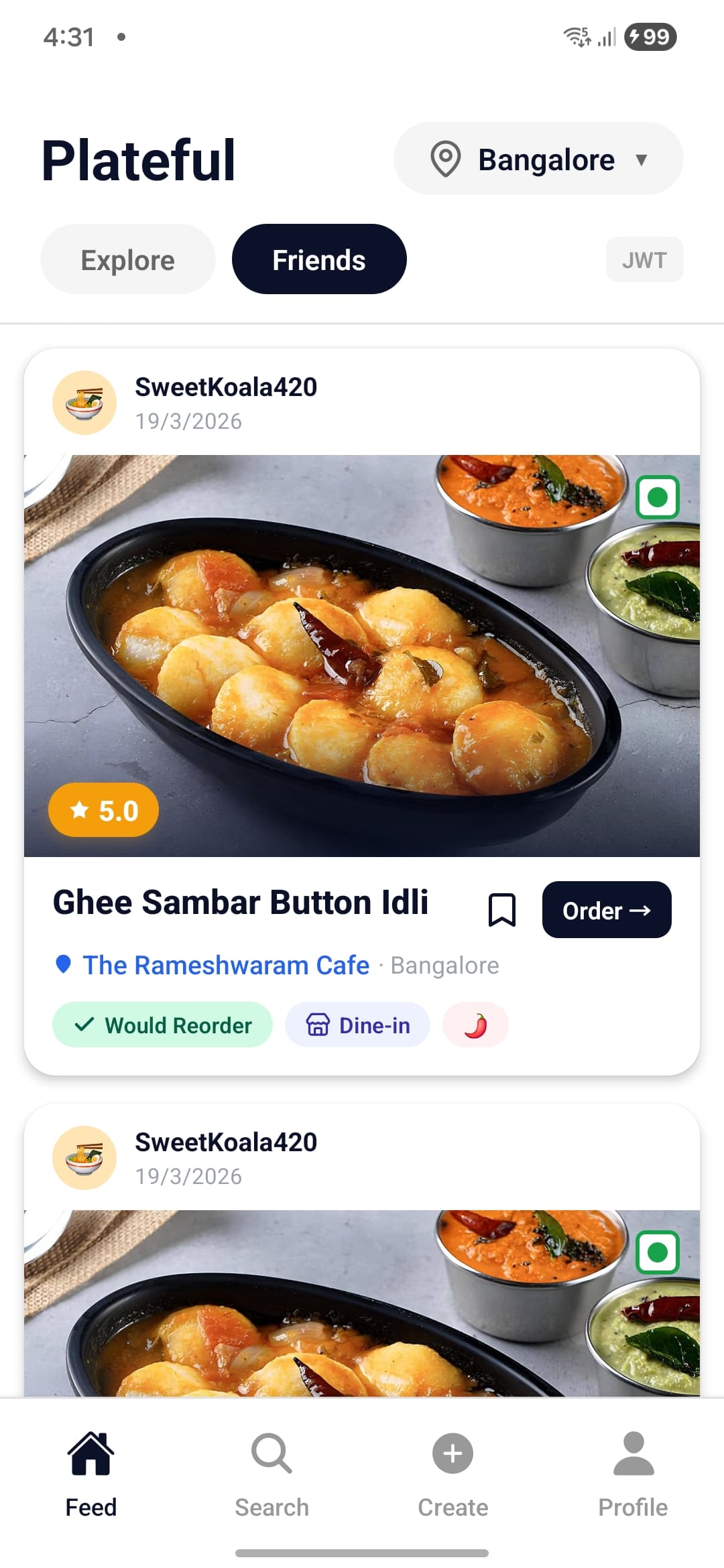 Plateful Social screen